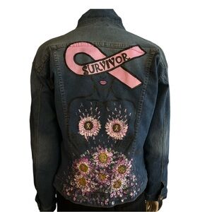 Hand Painted Breast Cancer Survivor Denim Jacket